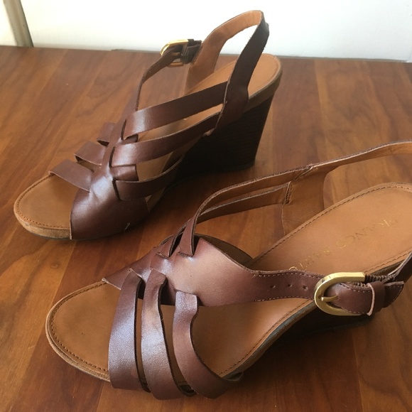 Franco Sarto Brown Leather Wedge Sandals 9.5 - Picture 6 of 7